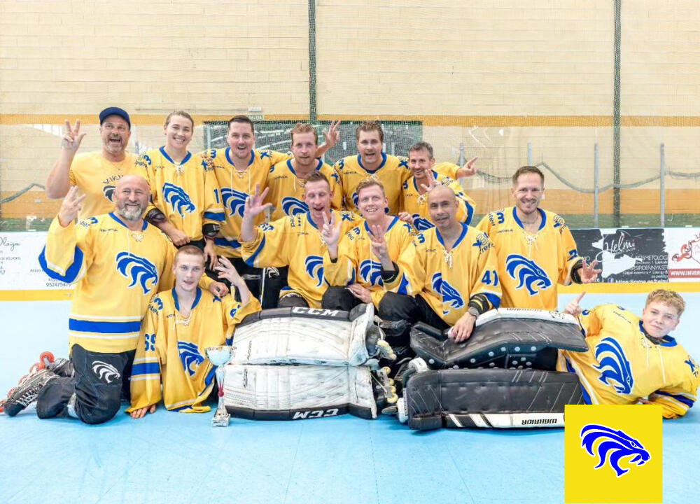 Foto de equipo con jugadores de hockey sobre patines. Fuengirola LIONS. Team Vikings.